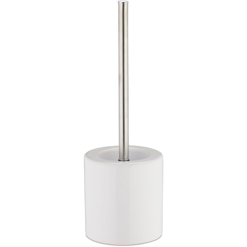 foto del prodotto set di scopino e portascopino in ceramica, per bagno e wc, testa sostituibile, h x d 38,5 x 12,5 cm, bianco relaxdays