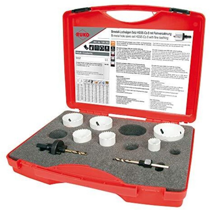 foto del prodotto set di seghe a fori 8 pezzi 22-68 mm taglio-t.38 mm hsse-co8-bi-metallo