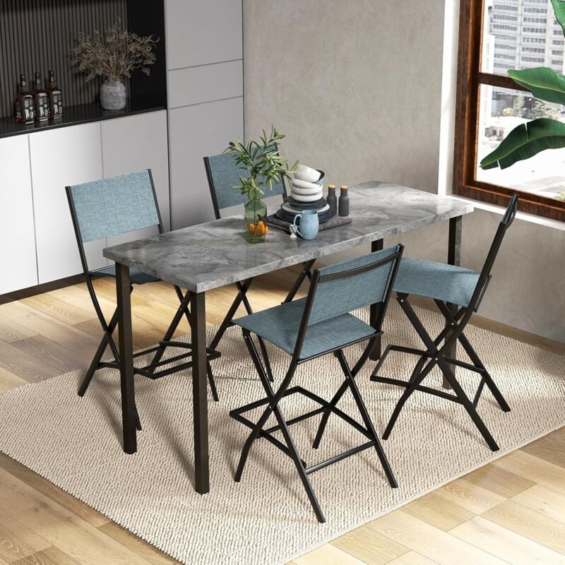 foto del prodotto set di sgabelli pieghevoli per bar, set di 2 sedie da esterno con schienale, poggiapiedi ergonomico, sedie da pranzo portatili per prato, veranda,