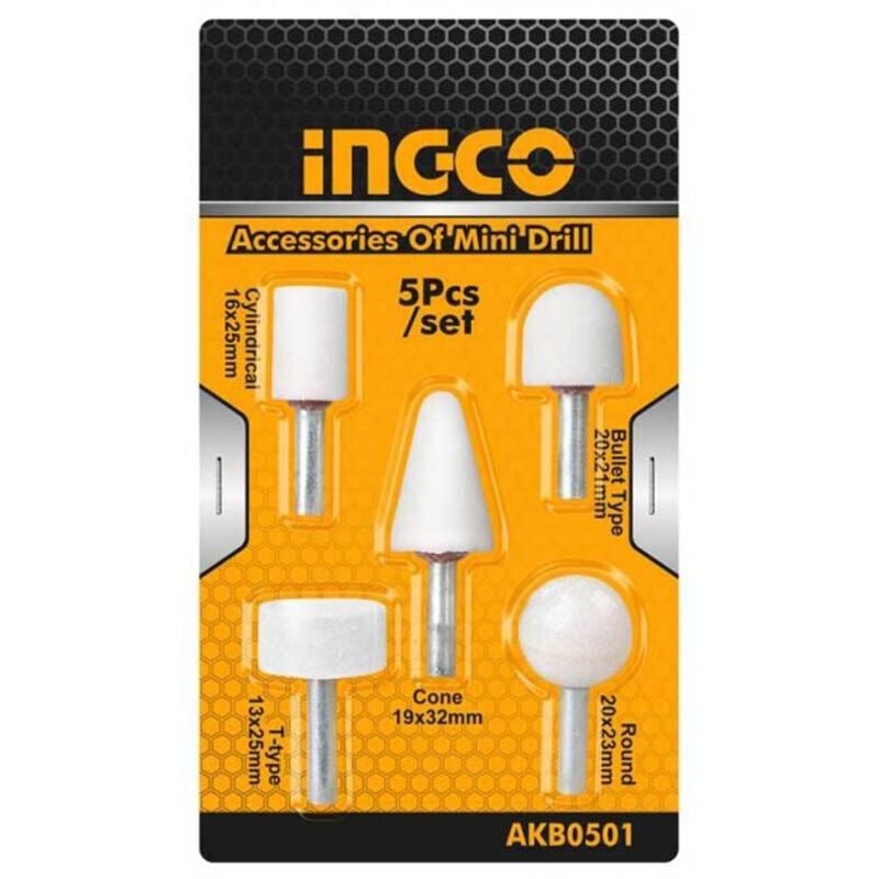 foto del prodotto set di smerigliatura per minitrapano 5 pz ingco akb0501