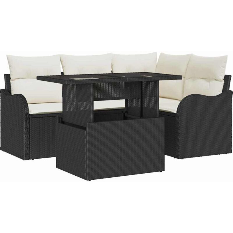 foto del prodotto set di sof da giardino da 5 pezzi con cuscini neri in polyrattan vidaxl
