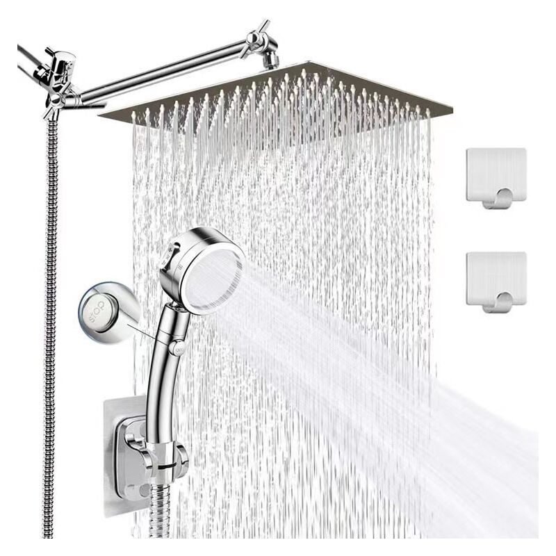 foto del prodotto set di soffioni per doccia da bagno, tre tubi flessibili per doccia, combinazione di soffioni superiori in acciaio inossidabile da 10 pollici