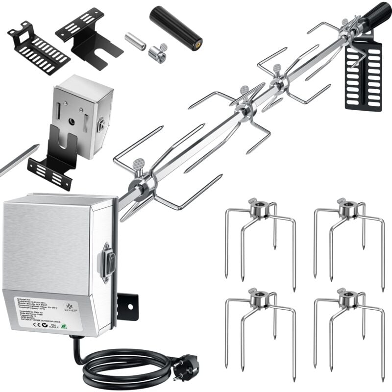 foto del prodotto set di spiedini per barbecue in acciaio inox 107cm adatto per barbecue a gas weber spirit con 4x spine per carne morsetto per carne bbq maniglia e