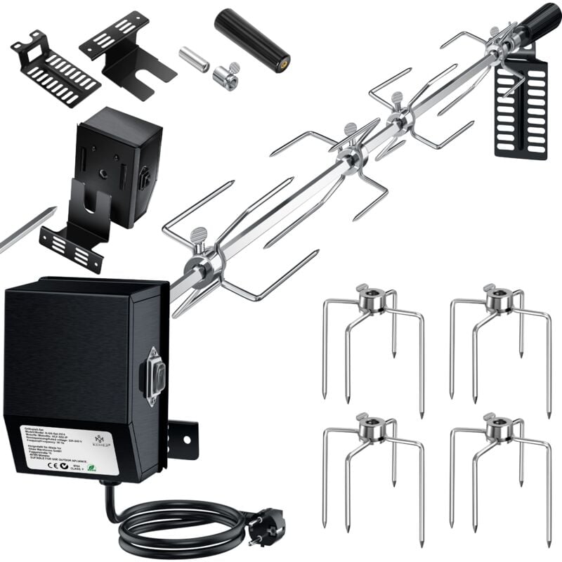 foto del prodotto set di spiedini per barbecue in acciaio inox 107cm adatto per barbecue a gas weber spirit con 4x spine per carne morsetto per carne bbq maniglia e