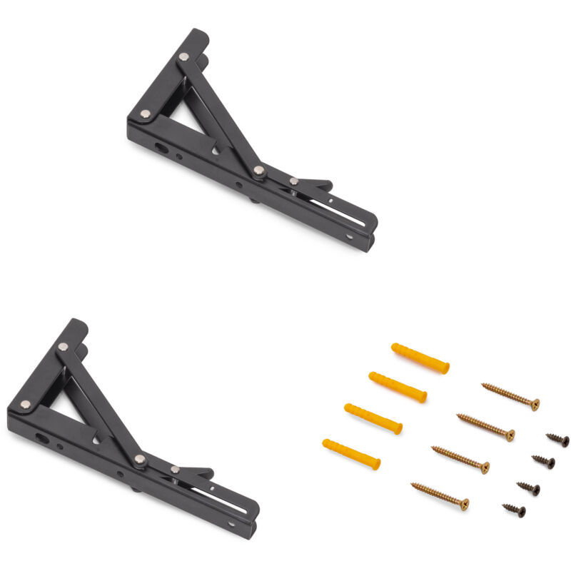foto del prodotto set di supporti pieghevoli, lunghezza 203 mm, acciaio, verniciato nero emuca