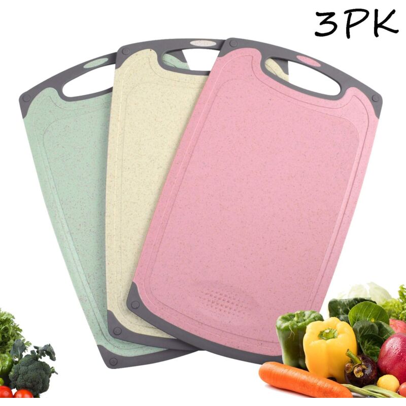 foto del prodotto set di taglieri, tagliere in plastica multicolore con paglia di grano, taglieri da cucina, utensili da cucina antiscivolo, scanalature per macinare