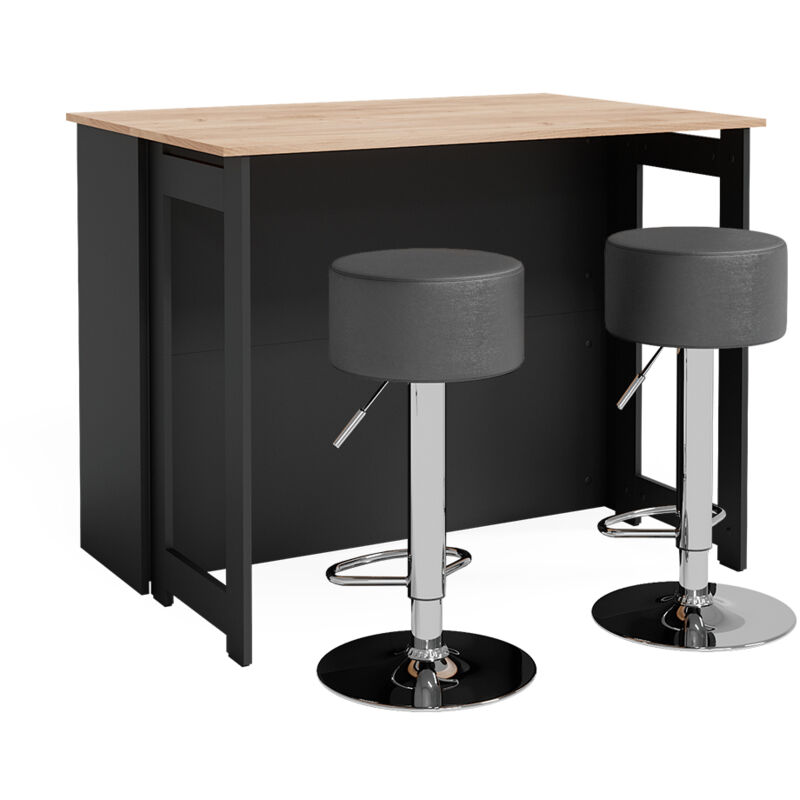 foto del prodotto set di tavoli da bar dominic, quercia dorata antracite, 116 x 37 cm con 2 sgabelli da bar vicco