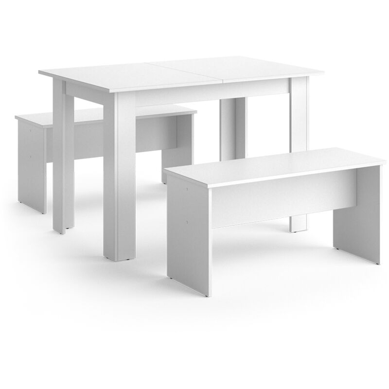foto del prodotto set di tavoli da pranzo sentio, bianco, 110 x 70 cm con 2 panche vicco