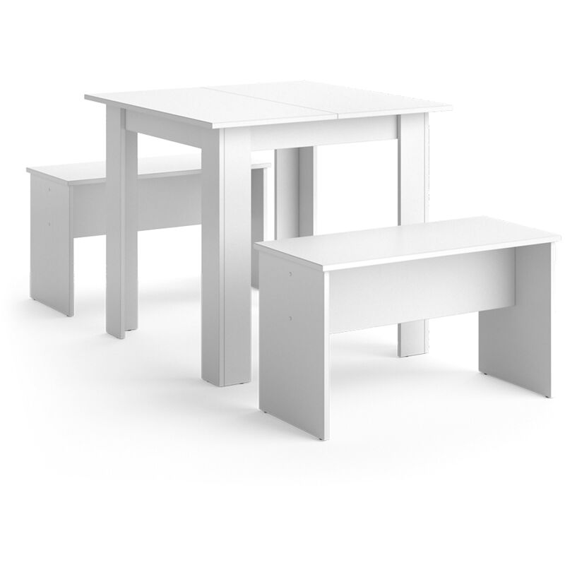 foto del prodotto set di tavoli da pranzo sentio, bianco, 80 x 80 cm con 2 panche vicco