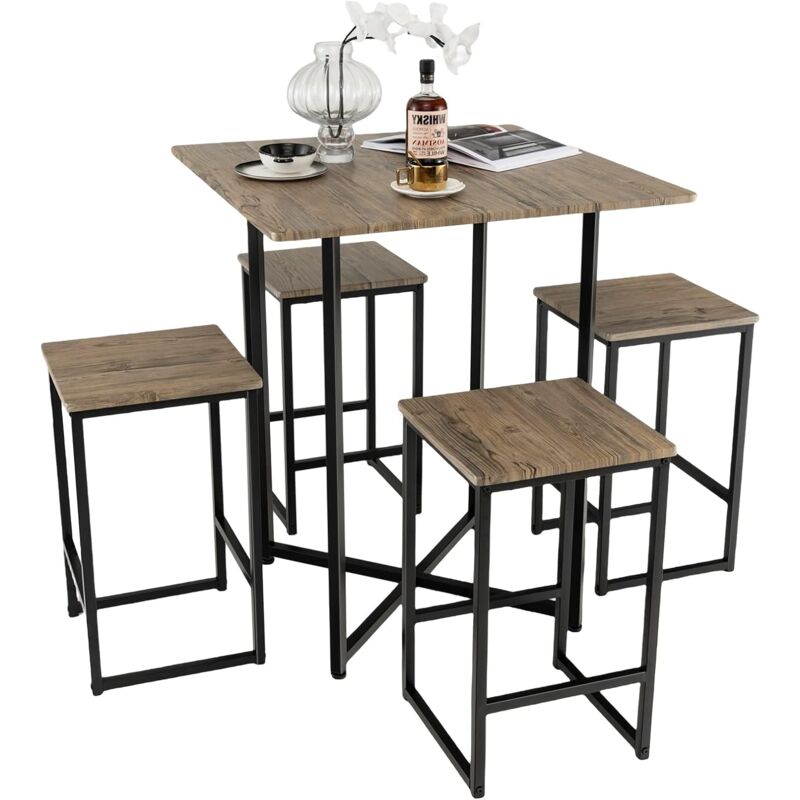 foto del prodotto set di tavolo bar da pranzo con 4 sedie 36x36x60cm, tavolo in legno con sedie da cucina, 80x80x93cm relax4life