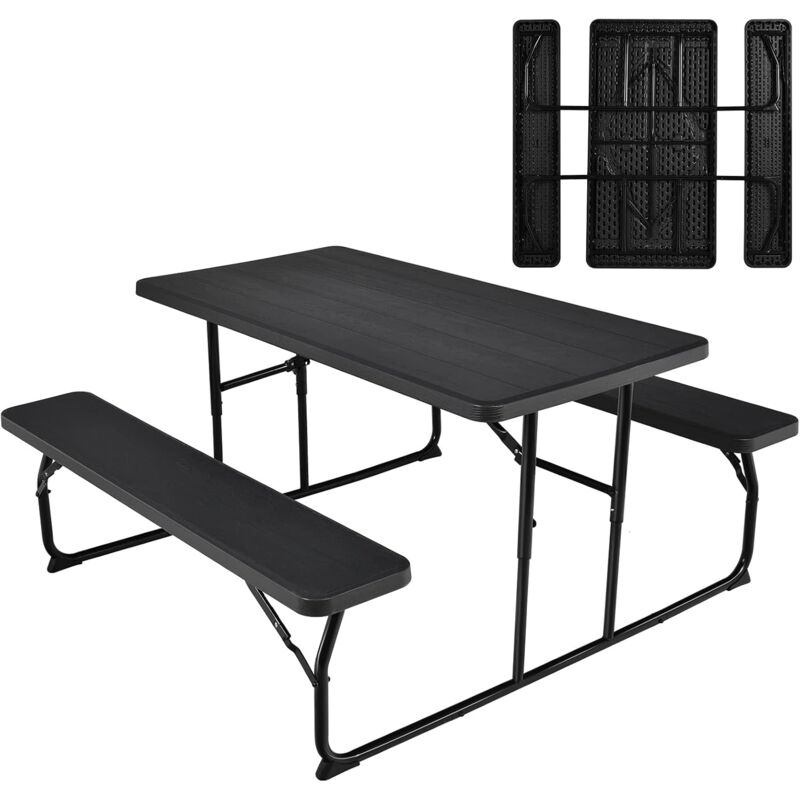 foto del prodotto set di tavolo campeggio pieghevole, 136 x 151 x 73cm, set di tavolino e 2 panca da campeggio all aperto, da 4 6 posti, per patio giardino bordo
