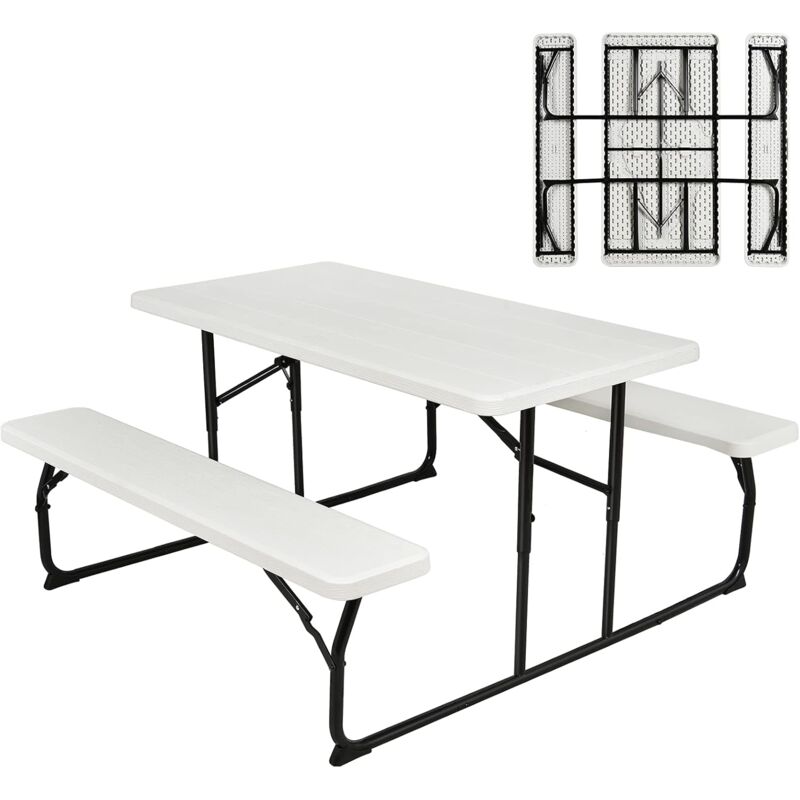 foto del prodotto set di tavolo campeggio pieghevole, 136 x 151 x 73cm, set di tavolino e 2 panca da campeggio all aperto, da 4 6 posti, per patio giardino bordo