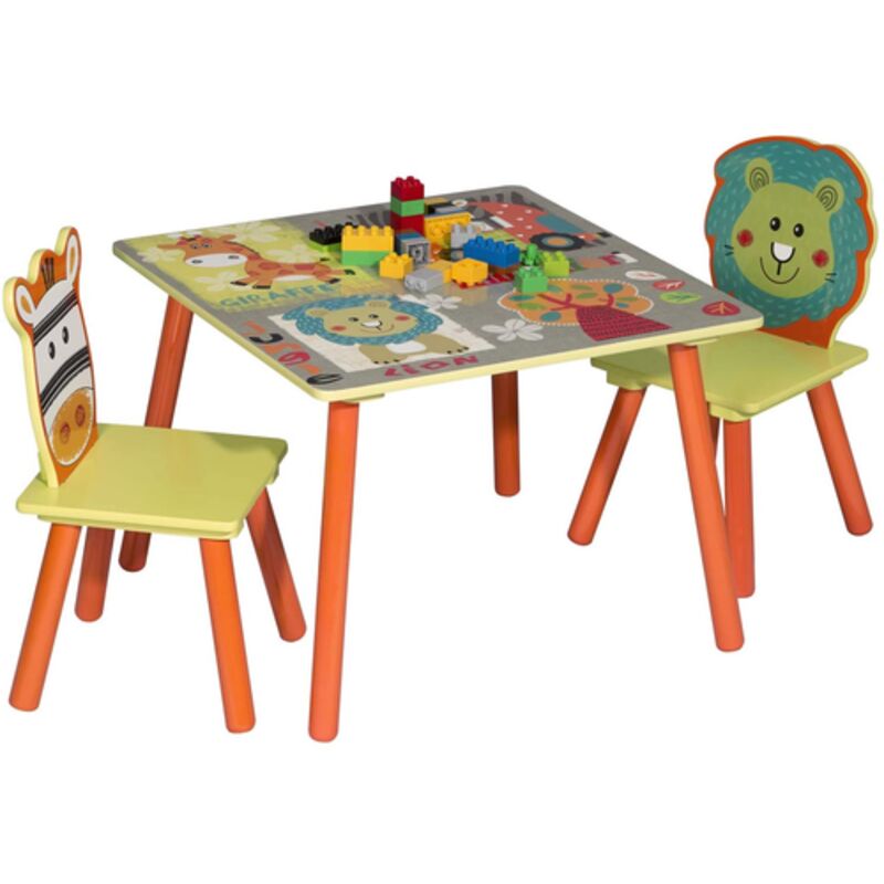 foto del prodotto set di tavolo e 2 sedie per bambini gioco tavolino set mobili in legno woltu