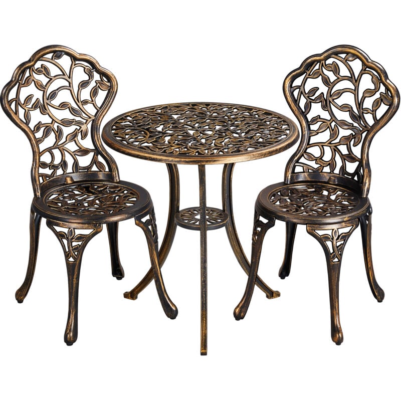 foto del prodotto set di tavolo e sedie da giardino 2 sedie 3 pezzi bistr veranda set mobili balcone motivo a foglia in alluminio bronzo yaheetech