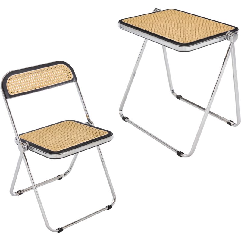foto del prodotto set di tavolo e sedie pieghevoli per il soggiorno, tavolino e sedia in vimini, tavolo da pranzo quadrato e sedia con gambe in metallo, beige