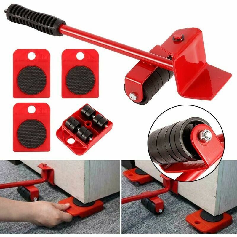 foto del prodotto set di trasporto senza sforzo per mobili pesanti, trasportatore di mobili con ruote, accessori di sollevamento, 1 barra di sollevamento e 4 ruote