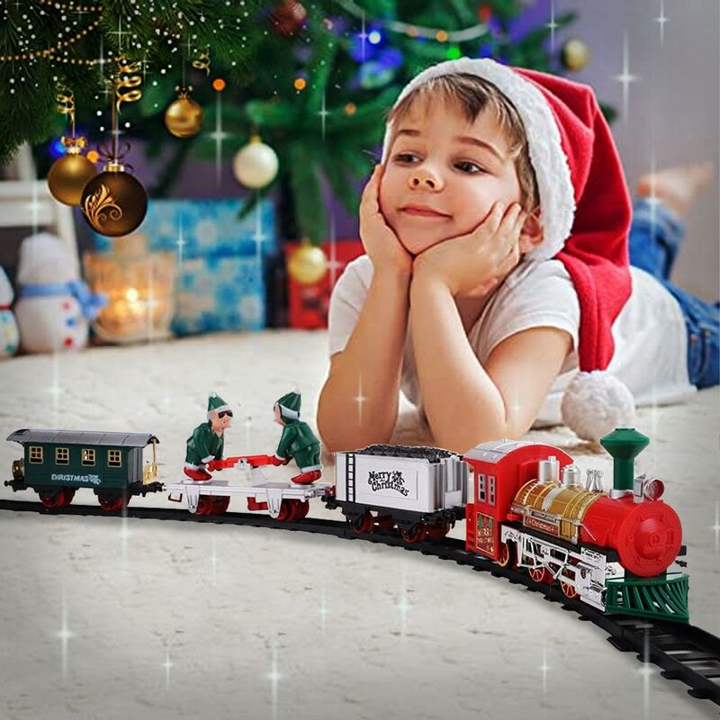 foto del prodotto set di treni di natale per albero 16 pezzi trenini trenino locomotiva a batteria