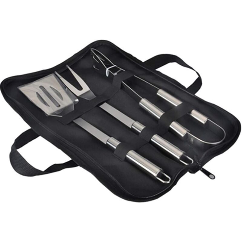 foto del prodotto set di utensili da cucina per barbecue set di utensili da cucina in acciaio inossidabile con borsa per il trasporto, spatola, pinze e forchette