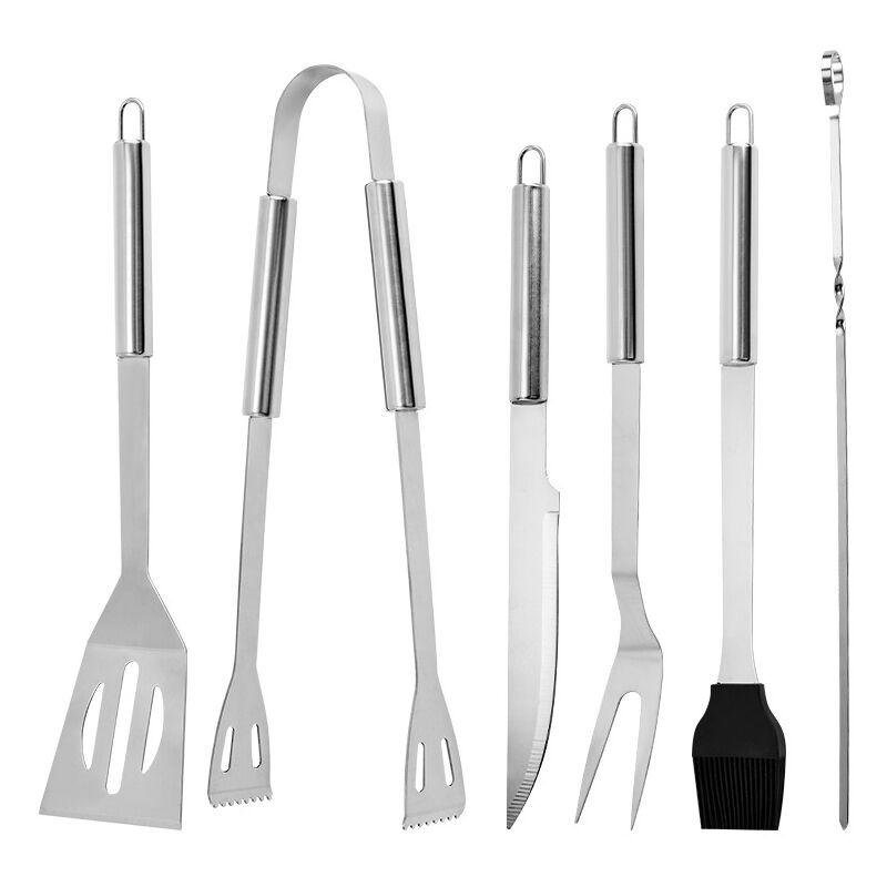 foto del prodotto set di utensili per barbecue, 9 pezzi in acciaio inox per barbecue con spatola forchetta pinze coltello spiedini e spazzola per