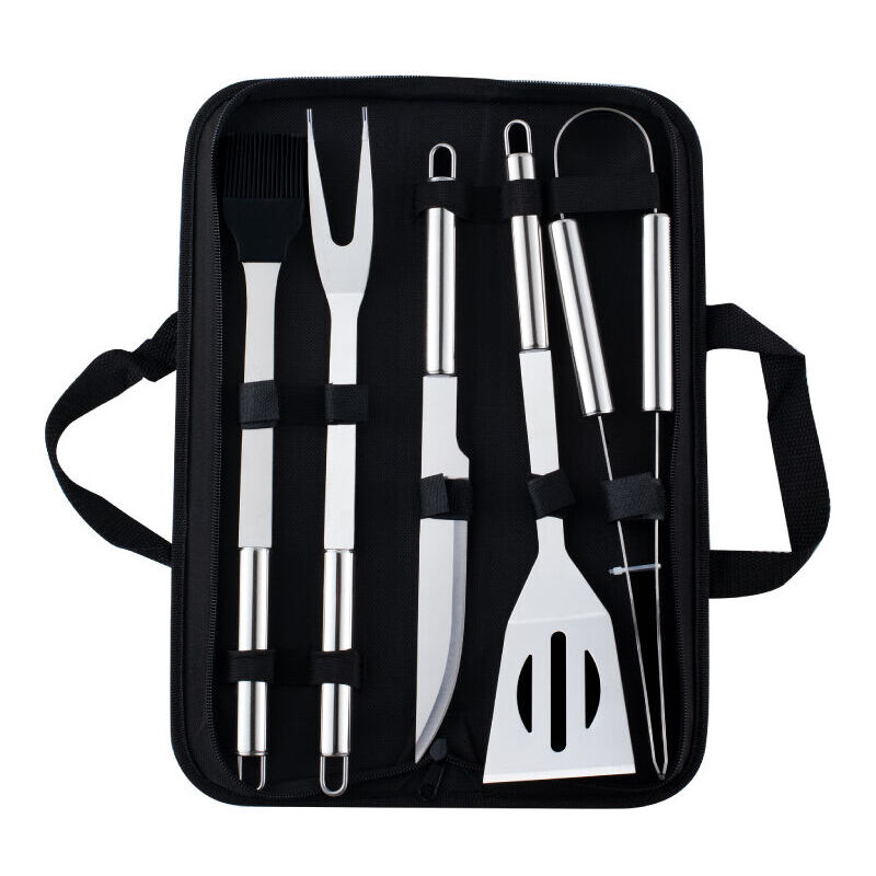 foto del prodotto set di utensili per barbecue in acciaio inossidabile da 5 pezzi set set di utensili per barbecue all aperto durevoli set di griglia con coltello,
