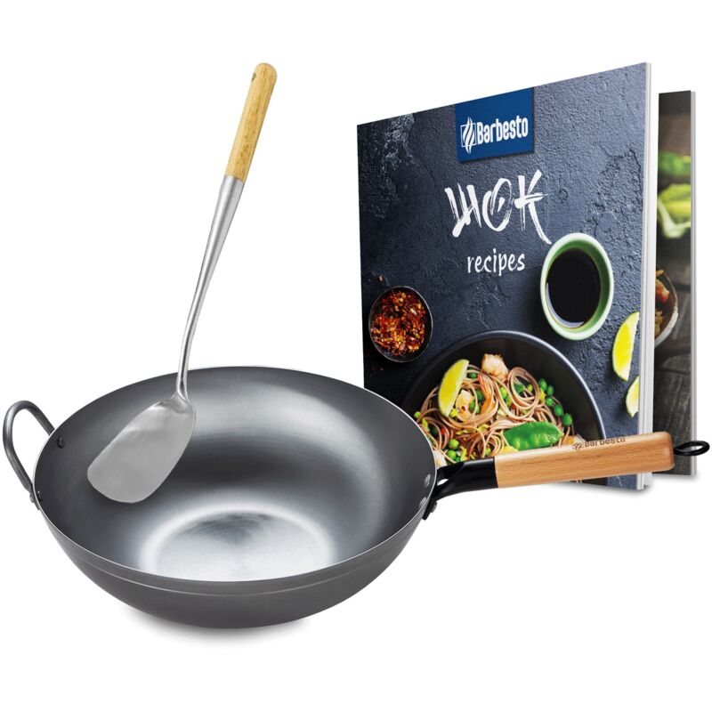 foto del prodotto set di wok in acciaio al carbonio piatto