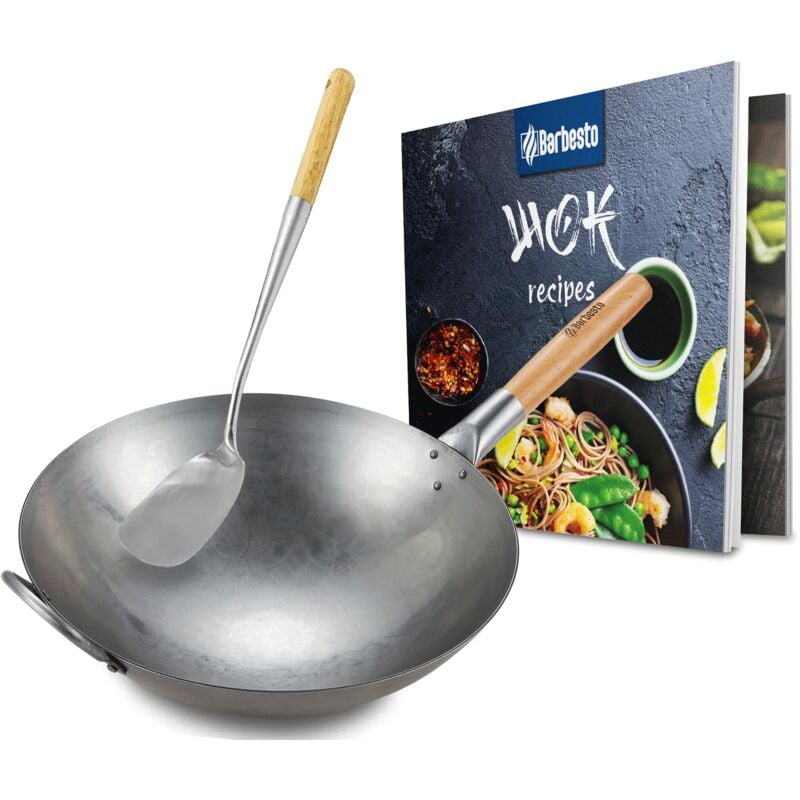 foto del prodotto set di wok in acciaio al carbonio rotondo
