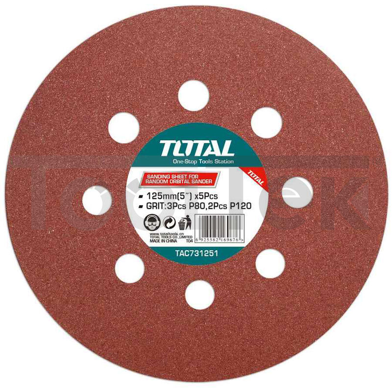 foto del prodotto set dischi abrasivi 5pz levigatrice rotorbitale 125mm p80 120 total