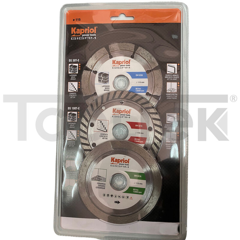 foto del prodotto set disco taglio ceramica cemento dischi 3pz flex 115mm kapriol