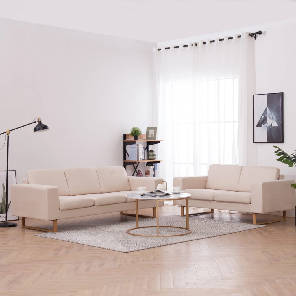foto del prodotto set divani 2 pz in tessuto crema