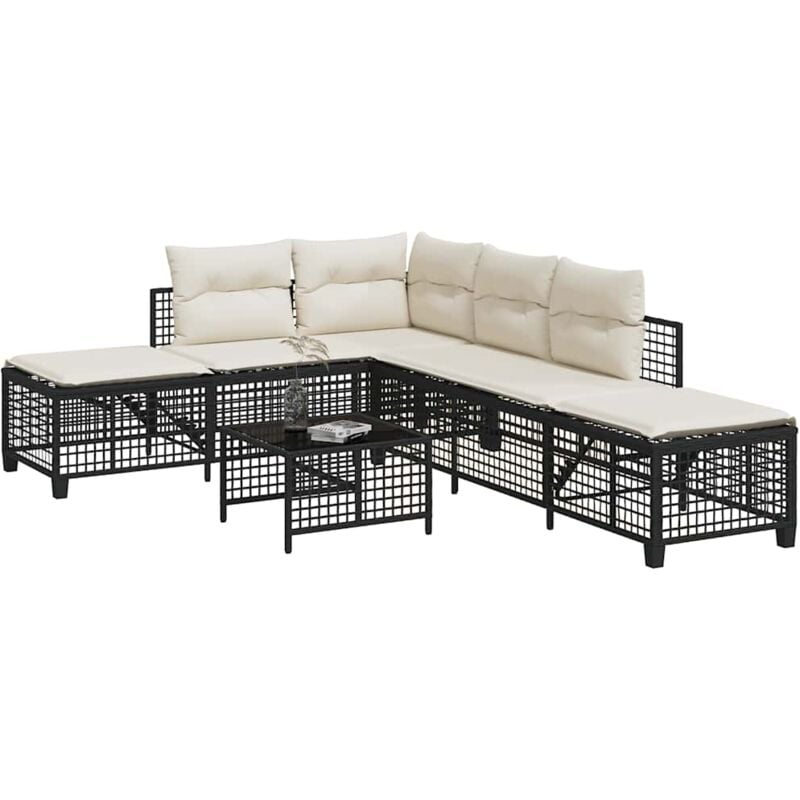 foto del prodotto set divani ad angolo 3 pz con cuscini in polyrattan nero vidaxl