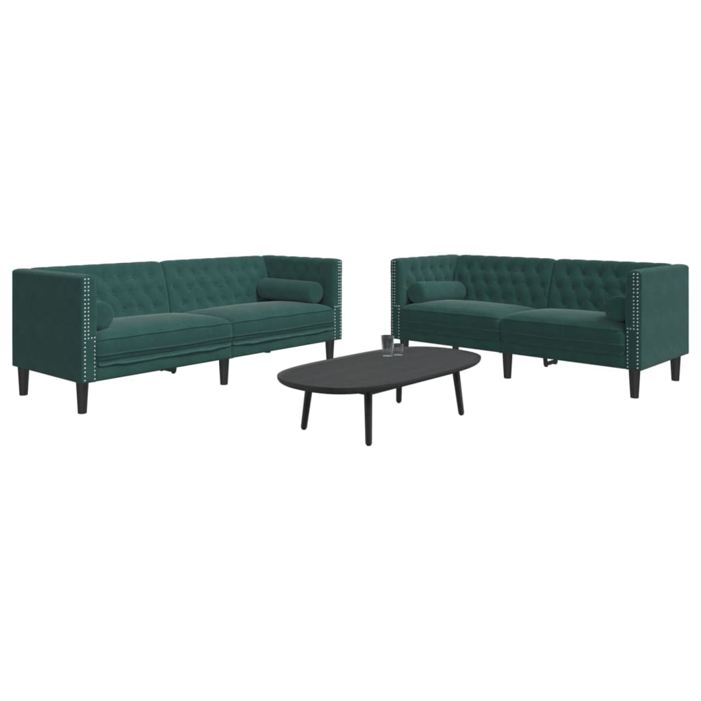 foto del prodotto set divani chesterfield 2pz con cuscini verde scuro velluto