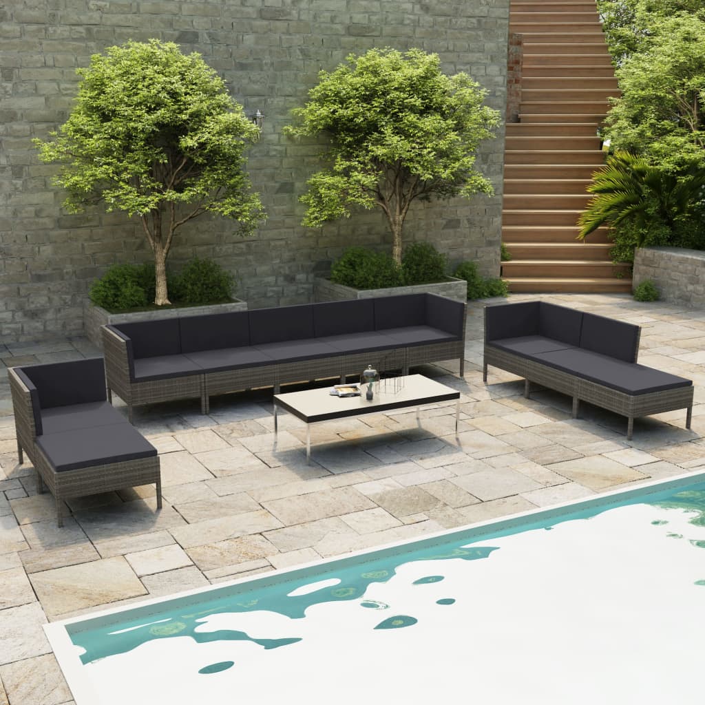 foto del prodotto set divani da giardino 10 pz con cuscini in polyrattan grigio cod mxl 37807