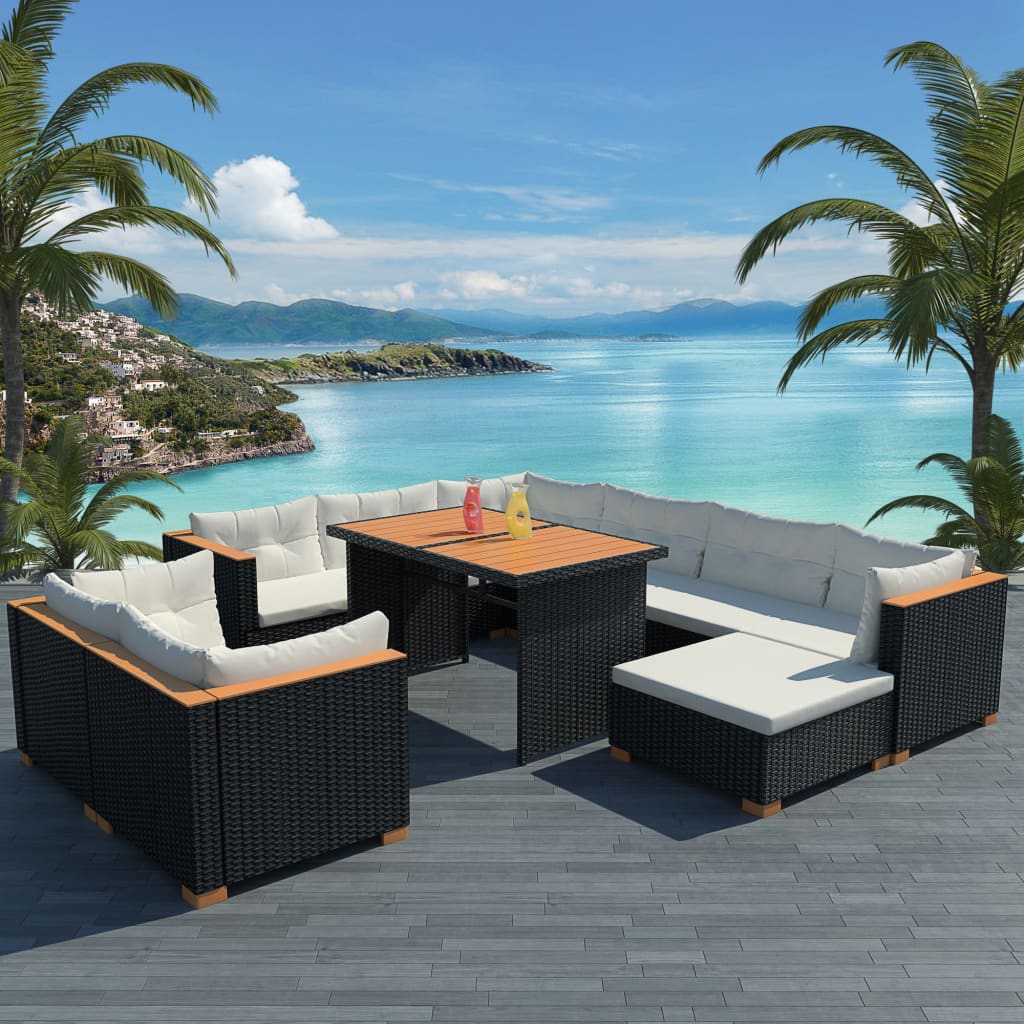 foto del prodotto set divani da giardino 10 pz con cuscini in polyrattan nero cod mxl 34801