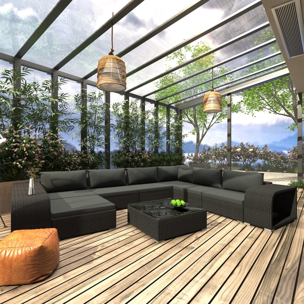 foto del prodotto set divani da giardino 10 pz con cuscini in polyrattan nero cod mxl 34890