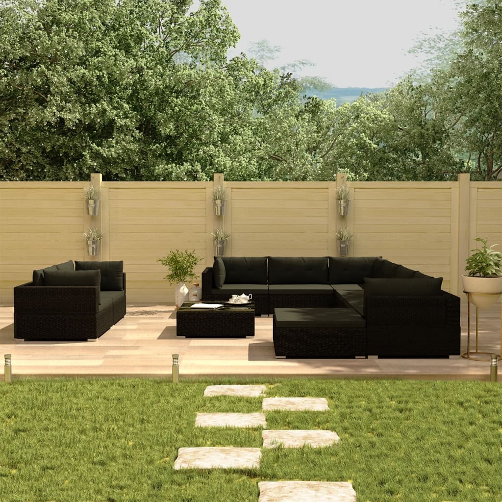 foto del prodotto set divani da giardino 10 pz con cuscini in polyrattan nero cod mxl 36250