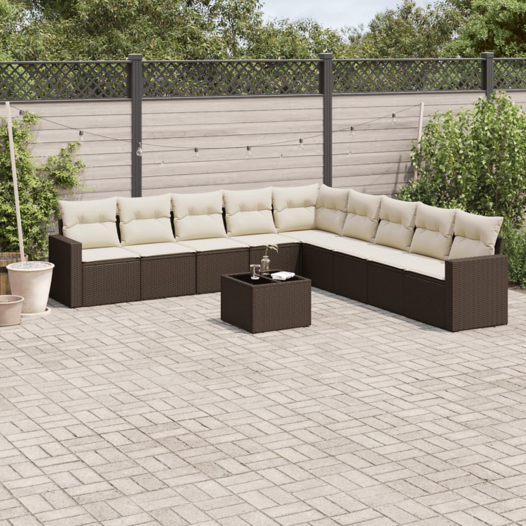 foto del prodotto set divani da giardino 10pz con cuscini in polyrattan marrone
