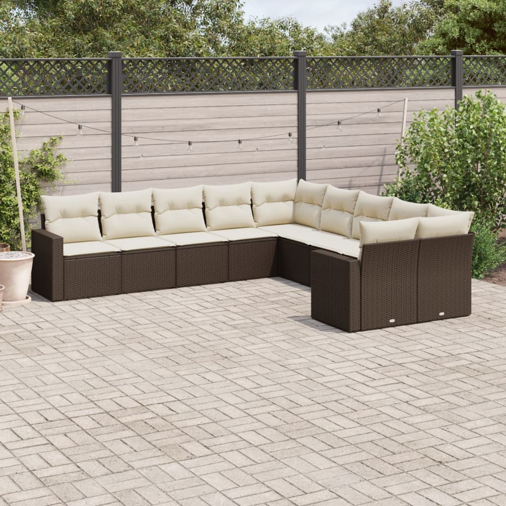 foto del prodotto set divani da giardino 10pz con cuscini in polyrattan marrone