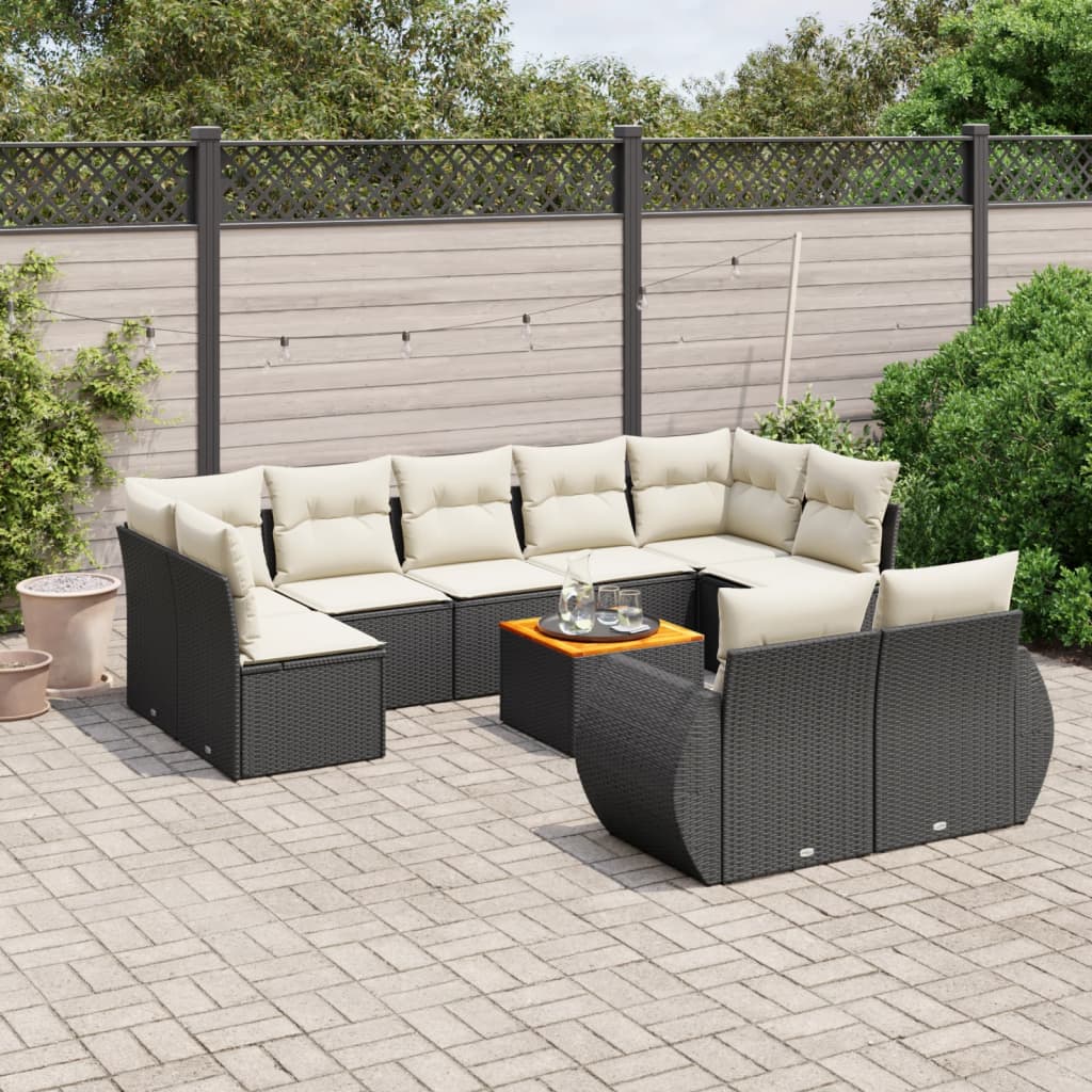 foto del prodotto set divani da giardino 10pz con cuscini in polyrattan nero