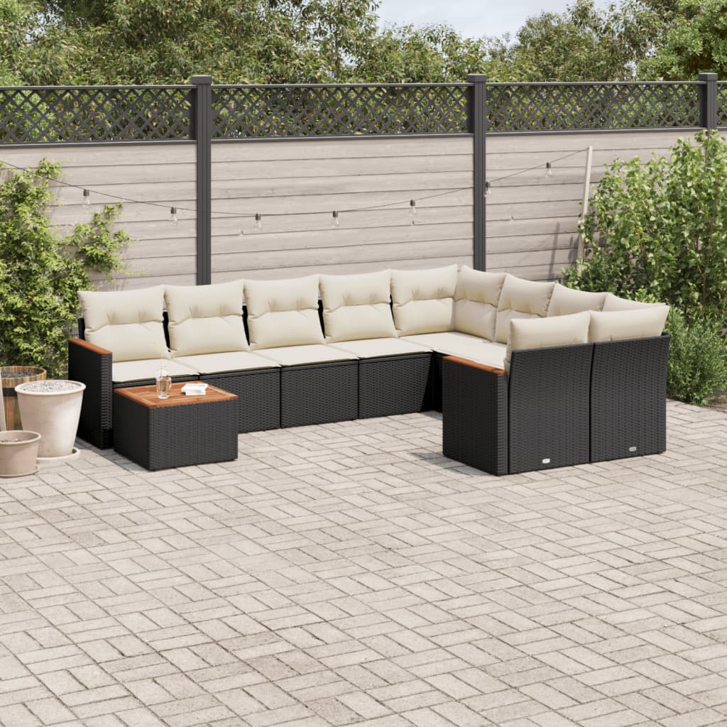 foto del prodotto set divani da giardino 10pz con cuscini in polyrattan nero