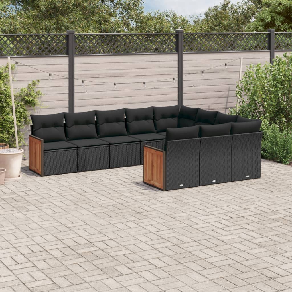 foto del prodotto set divani da giardino 10pz con cuscini in polyrattan nero