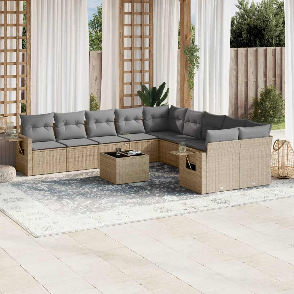 foto del prodotto set divani da giardino 11 pz con cuscini beige in polyrattan