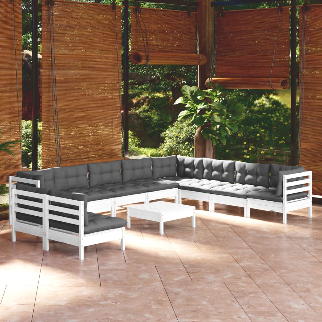 foto del prodotto set divani da giardino 11 pz con cuscini bianchi legno di pinocod mxl 73529