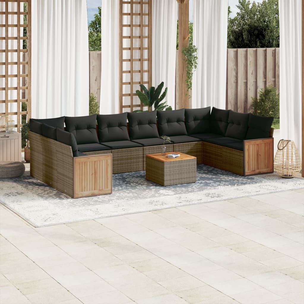 foto del prodotto set divani da giardino 11 pz con cuscini in polyrattan grigio