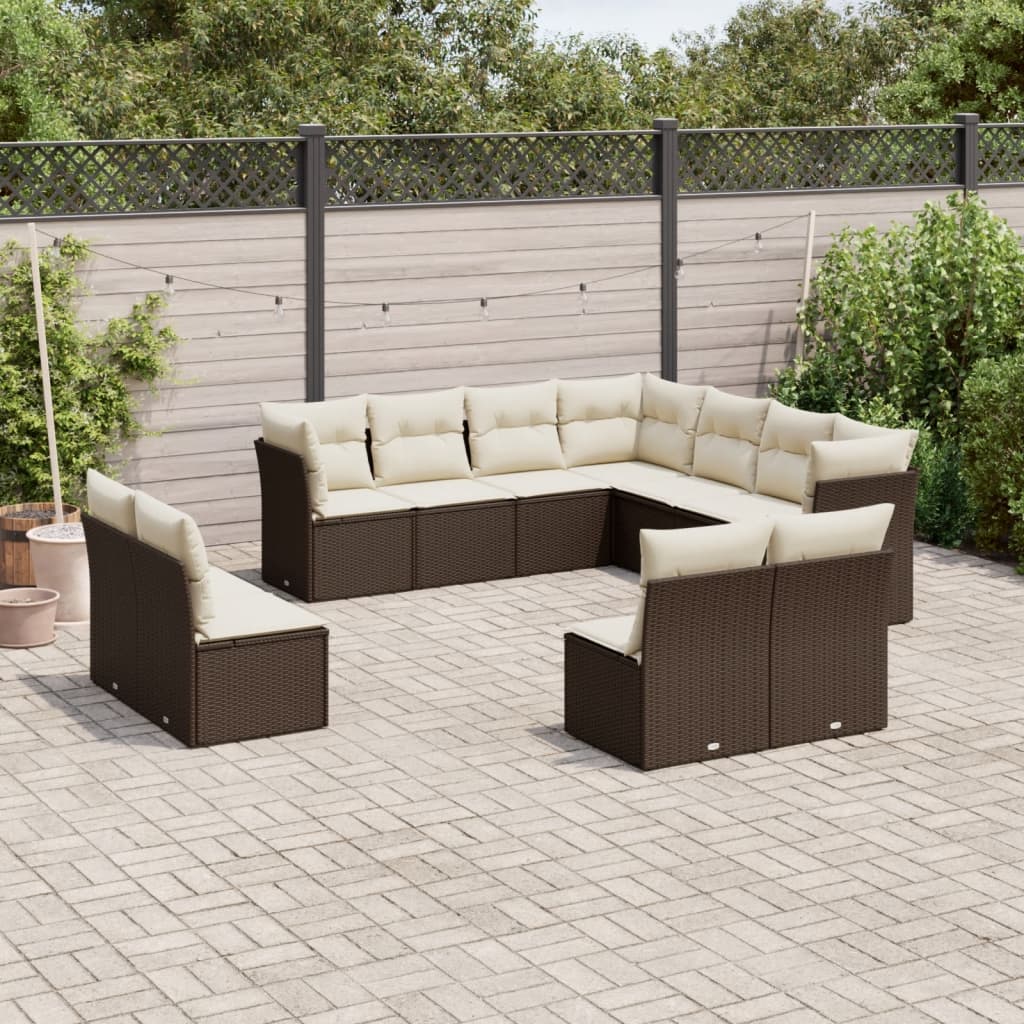 foto del prodotto set divani da giardino 11 pz con cuscini polyrattan marronecod mxl 115544