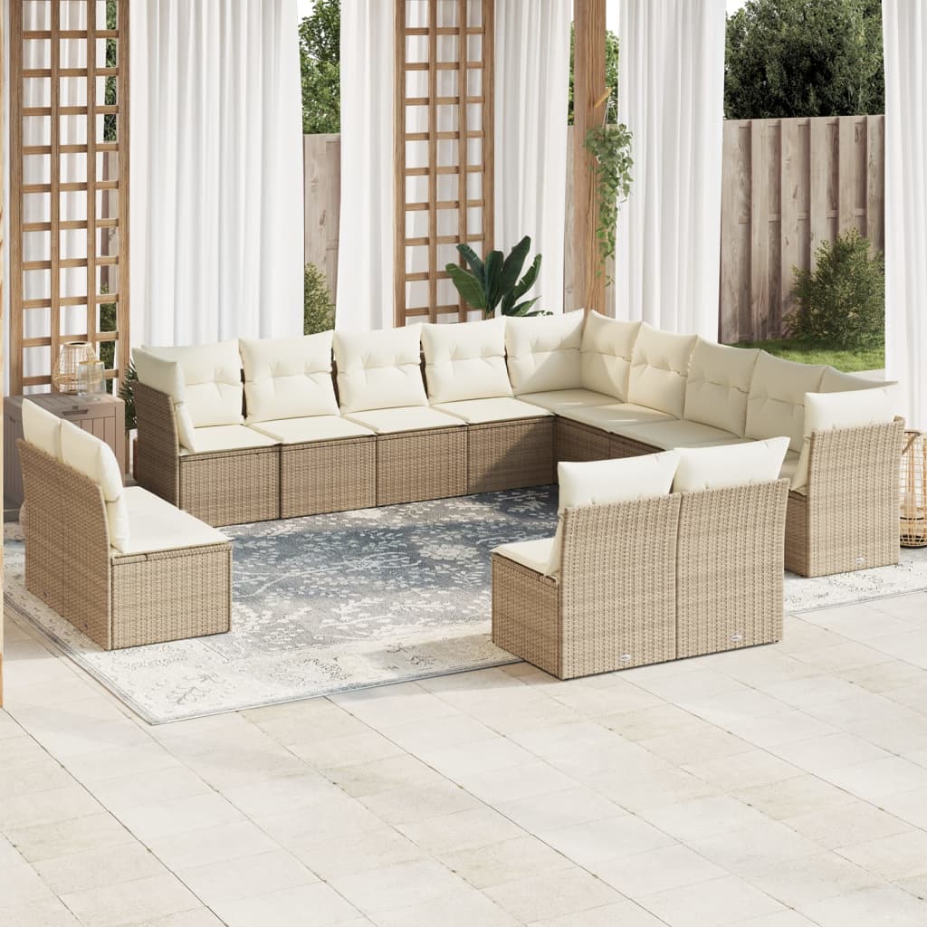 foto del prodotto set divani da giardino 12 pz con cuscini beige in polyrattan