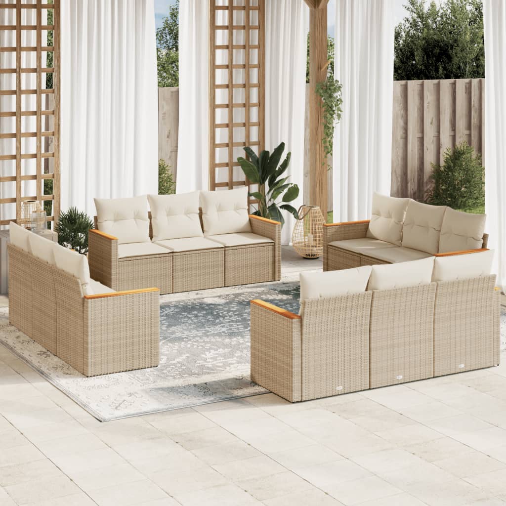 foto del prodotto set divani da giardino 12 pz con cuscini beige in polyrattan
