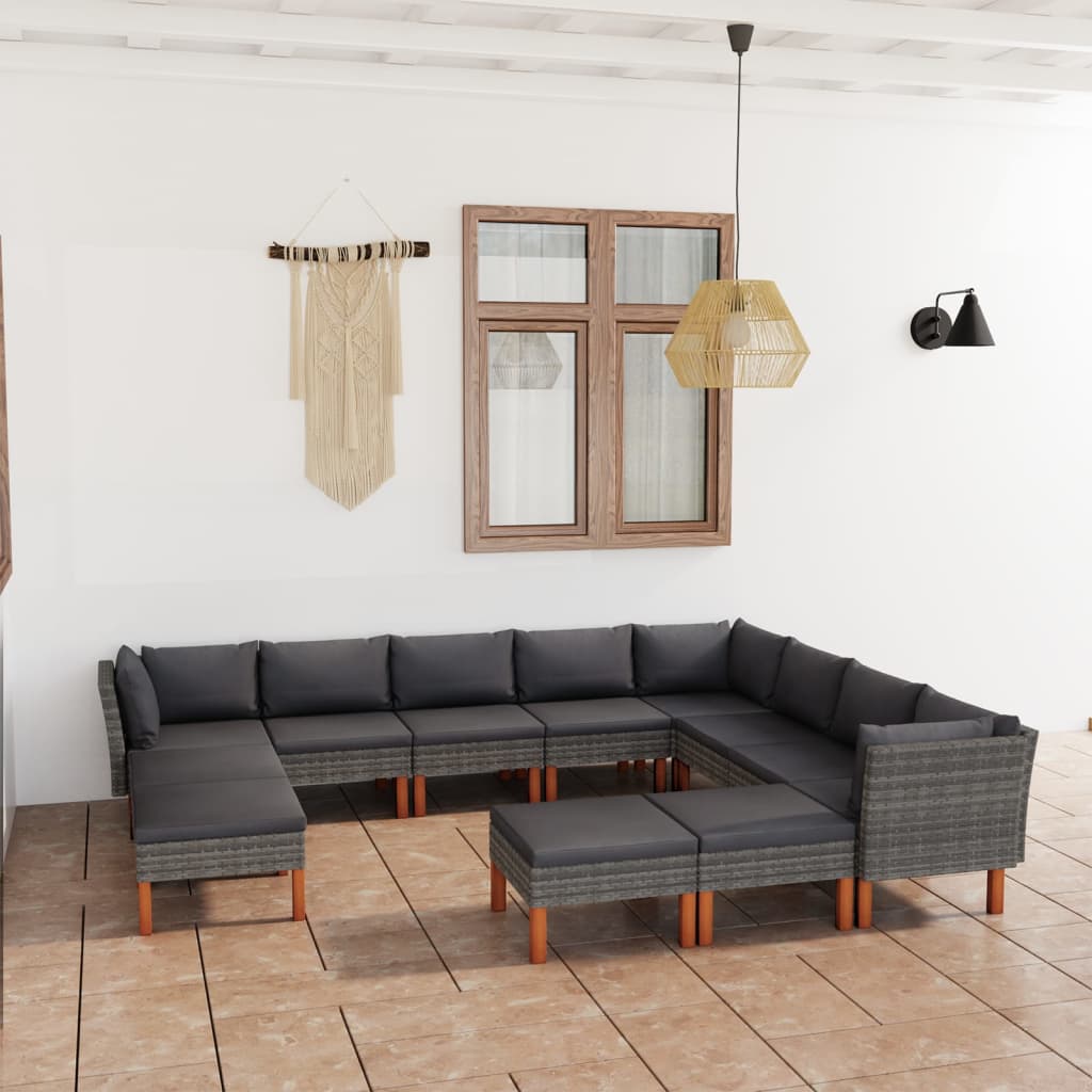 foto del prodotto set divani da giardino 12 pz con cuscini in polyrattan grigio cod mxl 40903