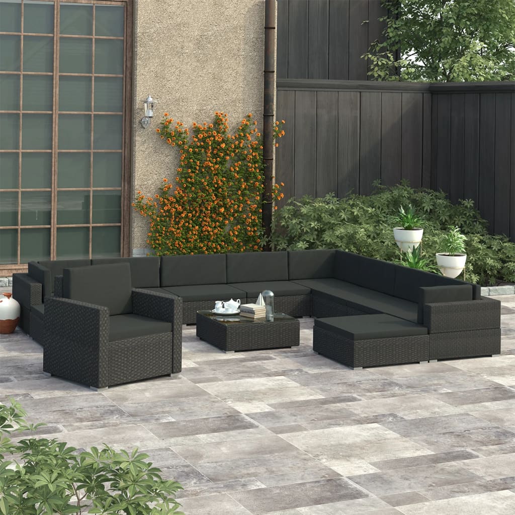 foto del prodotto set divani da giardino 12 pz con cuscini in polyrattan nero cod mxl 34823
