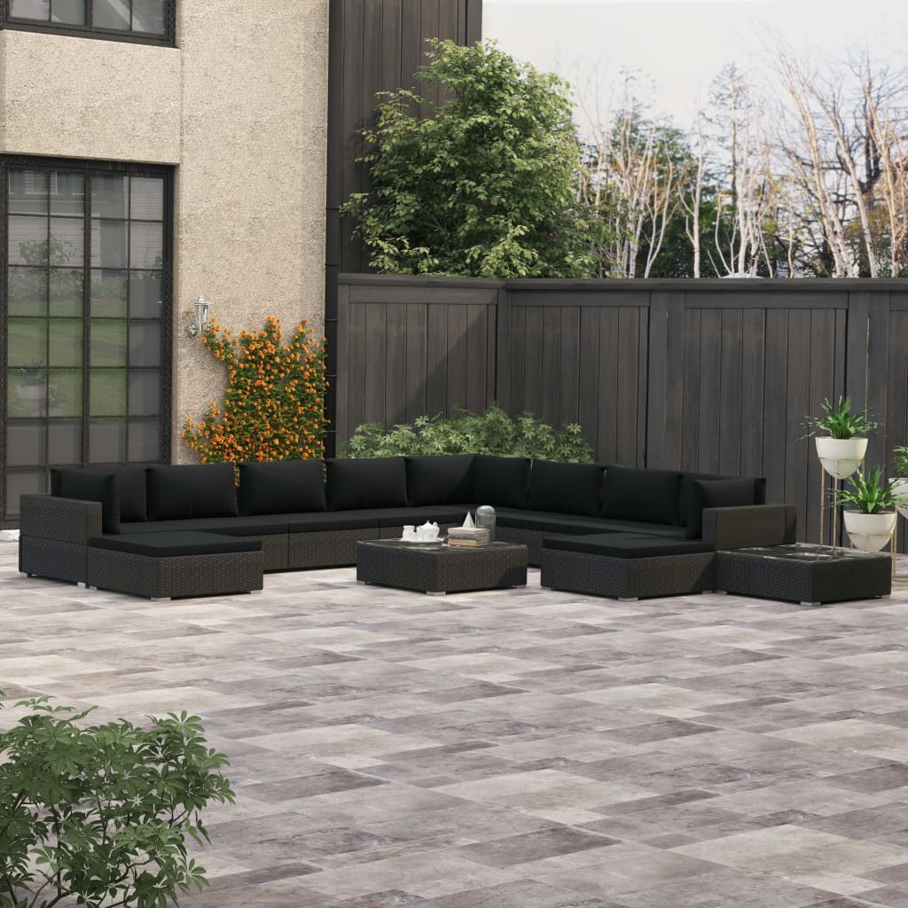 foto del prodotto set divani da giardino 12 pz con cuscini in polyrattan nero cod mxl 35478