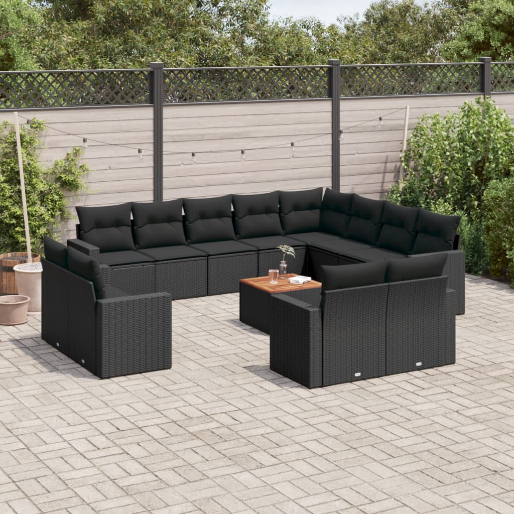 foto del prodotto set divani da giardino 13pz con cuscini nero in polyrattan